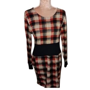 Red & Black Plaid Bodycon Mini Dress w/ Pockets NWOT